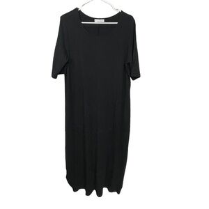 Bryn Walker Philippa half sleeve bamboo organic cotton black maxi dress, Large